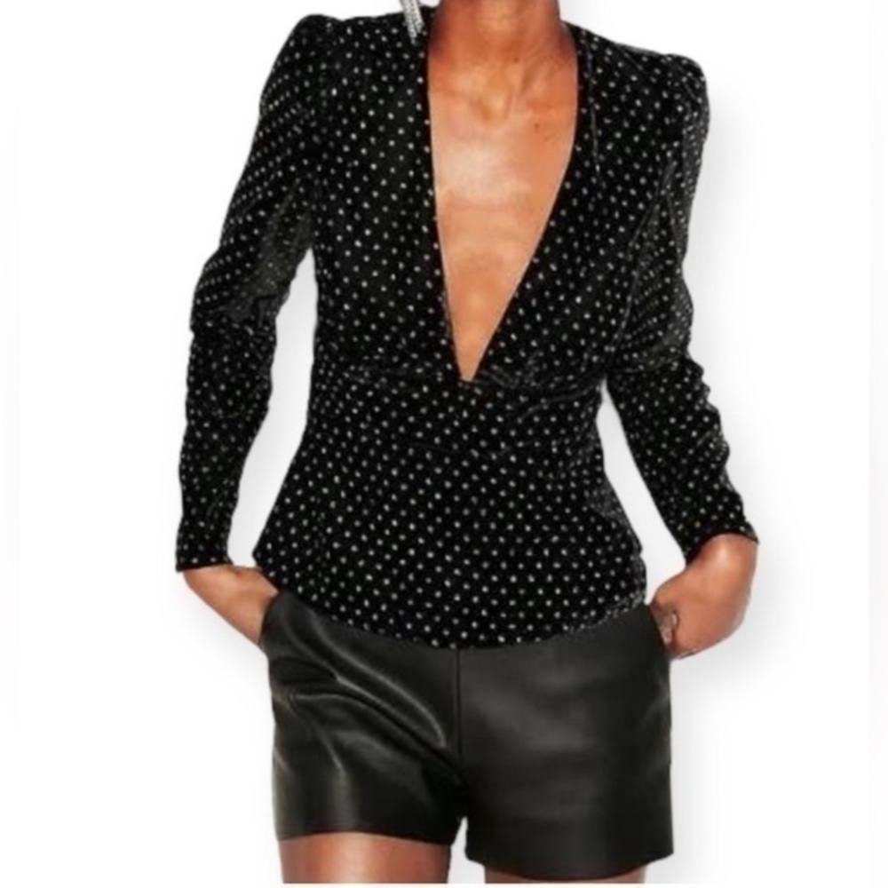 Express velvet metallic polka dots peplum top size XS.